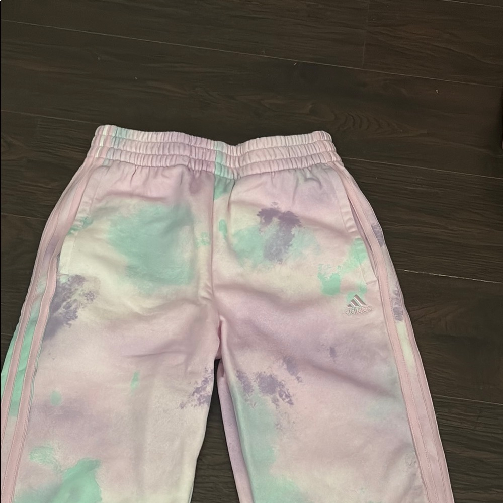 Adidas Pink and Green Tie-Dye Sweatpants